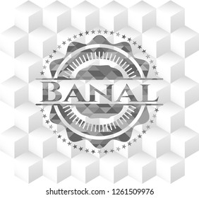 Banal grey emblem with cube white background