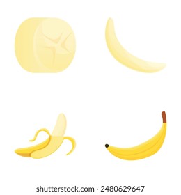 Banan iconos conjunto de dibujos animados Vector. Fruta exótica. Nutrición saludable