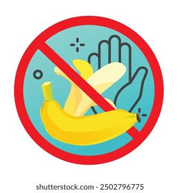  Banana allergy sign illustrate with cute cartoon, hand and warning sign in red line