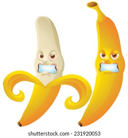 Banana angry face expression cartoon character isolated