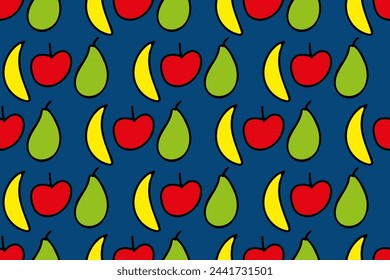 banana, apple, pear colorful seamless vector fruity fruits pattern