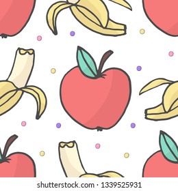 banana and apple seamless vector pattern background illustration