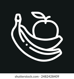 Banana and apple vector icon on black background.