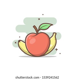 banana and apple vector illustration in isolated white.