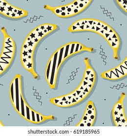 banana art pattern blue background
