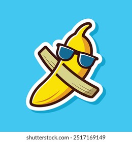 Banana Art Using Glasses Sticker Vector Icon Illustration. Isolated Background