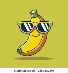 Banana Art Using Glasses Sticker Vector Icon Illustration. Banana Cartoon Logo, Fruit Icon Concept White Isolated. Flat Cartoon Style