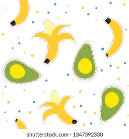 Banana and avocado pattern. Seamless vector background.