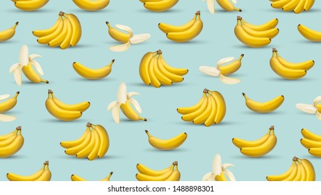 Banana background, 3d realistic style vector illustration.