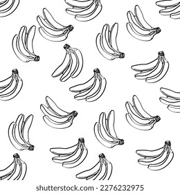 Banana background in black and white, vector illustration
