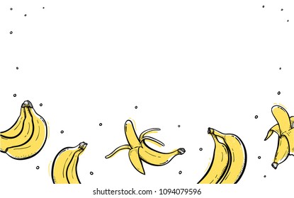 Banana Background Frame Hand drawn Style Sketch Illustration with place for your text on top for Wallpaper, Poster, flyer design