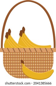 Banana in basket, illustration, vector on white background.