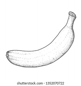 Banana black outline with dots in graphic style isolated on white background, stock vector illustration for design of logo, logo, menu, print, sticker