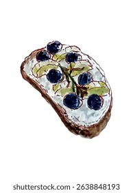 Banana, Blueberry, Fruit Toast watercolor Illustration isolated on white	