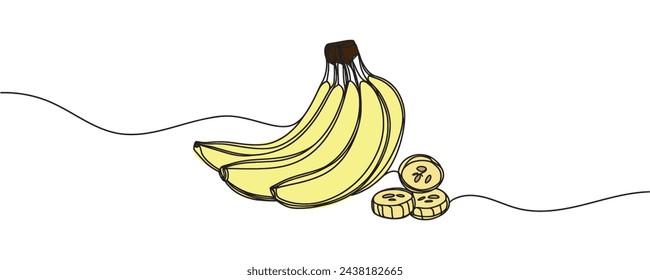 banana branch drawing, continuous line. vector illustration. Banana in one line