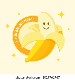 banana brand logo with funny illustration use for food or cake business and market decoration 