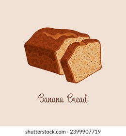 Banana Bread baked dessert vector illustration