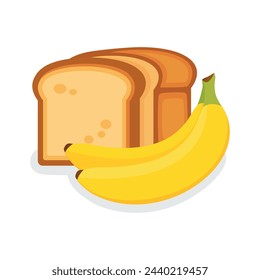 Banana Bread icon vector isolated on a white background. Sweet delicious bread with bunch of bananas vector illustration. Banana Bread loaf graphic design element