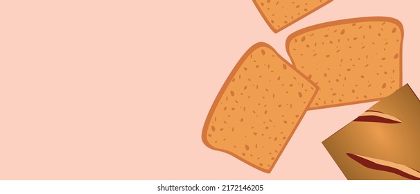 Banana Bread Slices, Flat Vector Stock Illustration With Gluten Free Food As Copy Space Template