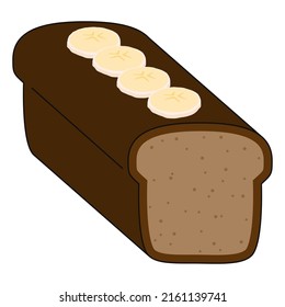 Banana Bread, Vegan Food, Banana, Cake. Bakery product banana bread with bananas flat vector illustration. Banana loaf cake vector illustration. Gluten-free food or animal product
