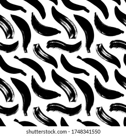 Banana brush strokes vector seamless pattern. Wavy and curved lines. Black paint freehand scribbles, abstract ink background. Abstract monochrome wallpaper design, trendy textile print.