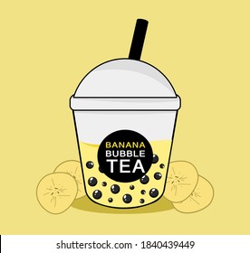 The Banana bubble tea with black  pearls Modified By milk bubble tea is Taiwanese famous drinking vector design