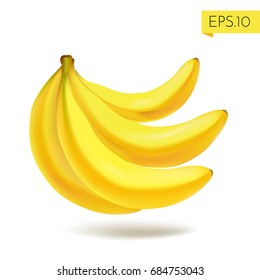 Banana bunch. Useful fruits isolated on white background. Realistic hand made mesh. For your project. Vector illustration.