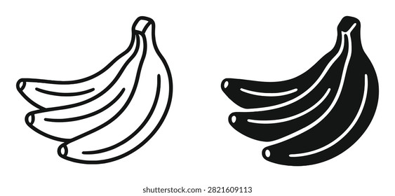 banana bunch vector line and solid icon set for food and nutrition design on transparent background