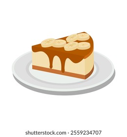 banana and caramel cheesecake vector illustration, a slice of banana cake, caramel cake