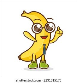 banana cartoon businessman mascot character wearing tie and glasses