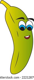 Banana Cartoon Character with Cool Expression Vector Illustration. Fruit, Yellow and Green Gradient, Funny, Cute