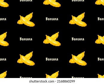 Banana cartoon character seamless pattern on black background. Pixel style