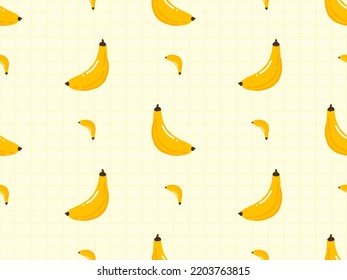 Banana cartoon character seamless pattern on yellow background