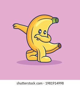 Banana Cartoon with Dub Pose. Fruit Vector Icon Illustration, Isolated on Premium Vector