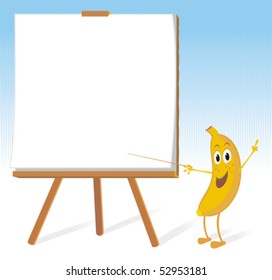 Banana cartoon giving lessons. No gradient vector. Very easy to change colors, composition and create new scenes.