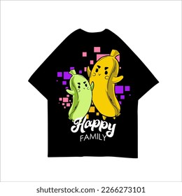 Banana Cartoon With Happy Family Text Vector illustration for tshirt design template eps10