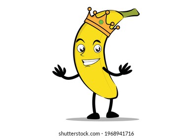 Banana Cartoon mascot or character as a king wearing a royal crown