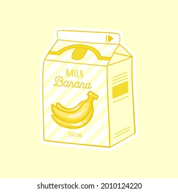 Banana cartoon milk. Asian product. Hand drawn colored trendy vector illustration. Kawaii anime design. Cartoon style