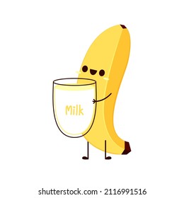 Banana cartoon vector. Cute fruit vector character set isolated on white. Banana milk shake.