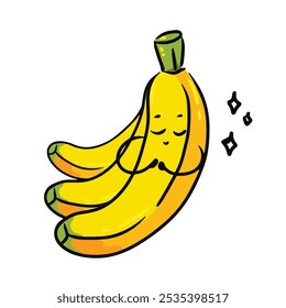 Banana Cartoon Vector in Flat Design Style Kawaii