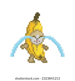 Banana Cat Meme Vector Isolated On Yellow Background. Funky Crying