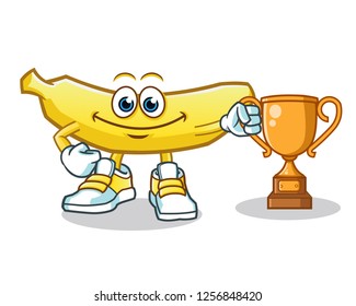 banana champion with Trophy mascot vector cartoon illustration