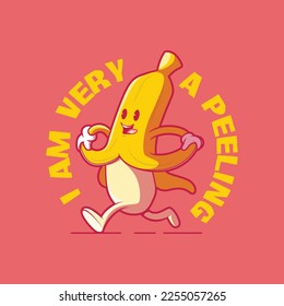 Banana character being very a peeling vector illustration. Funny, pun, food design concept.