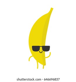 Banana character fruit with glasses. Flat design vector illustration.