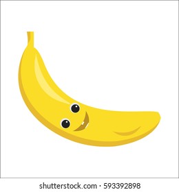 Banana character. Funny doodle cartoon fruit. Isolated on white background. Flat vector stock illustration