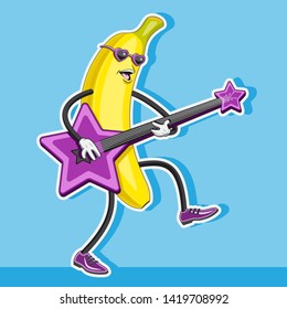 banana character plays the guitar in the shape of a star. vector image. eps