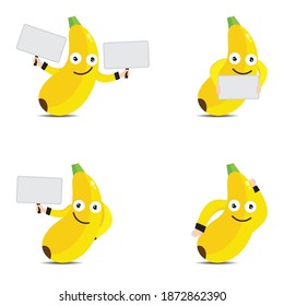 banana character set holding the board vector illustration eps 10