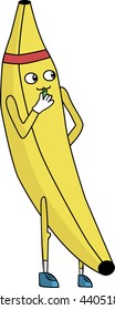 Banana character with a whistle in his hands isolated on white