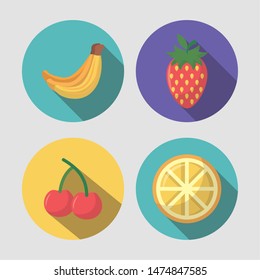 banana cherries strawberry and orange vector illustration