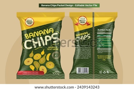 Banana chips pouch packaging design, Food packaging design, Chips logo and packet wrap label design editable vector file illustration